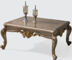 Casa Padrino Luxus Barock Couchtisch Silbergrau / Gold 110 x 80 x H. 52 cm - Handgefertigter Massivholz Wohnzimmertisch im Barockstil - Barock Möbel