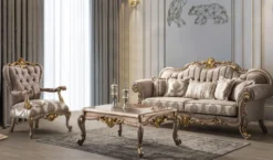 Casa Padrino Luxus Barock Couchtisch Silbergrau / Gold 110 x 80 x H. 52 cm - Handgefertigter Massivholz Wohnzimmertisch im Barockstil - Barock Möbel