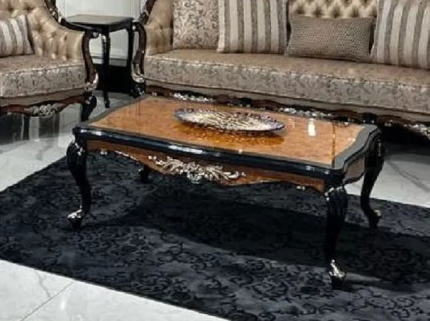 Casa Padrino Luxus Barock Couchtisch Braun / Schwarz / Silber - Handgefertigter Massivholz Wohnzimmertisch im Barockstil - Luxus Wohnzimmer Möbel im Barockstil - Barock Möbel - Edel & Prunkvoll