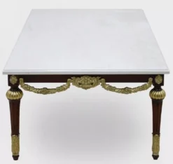 Casa Padrino Luxus Barock Couchtisch mit Marmorplatte Weiß / Dunkelbraun / Gold - Rechteckger Wohnzimmertisch im Barockstil - Barock Möbel - Edel & Prunkvoll