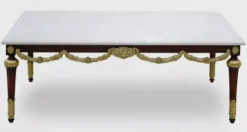 Casa Padrino Luxus Barock Couchtisch mit Marmorplatte Weiß / Dunkelbraun / Gold - Rechteckger Wohnzimmertisch im Barockstil - Barock Möbel - Edel & Prunkvoll