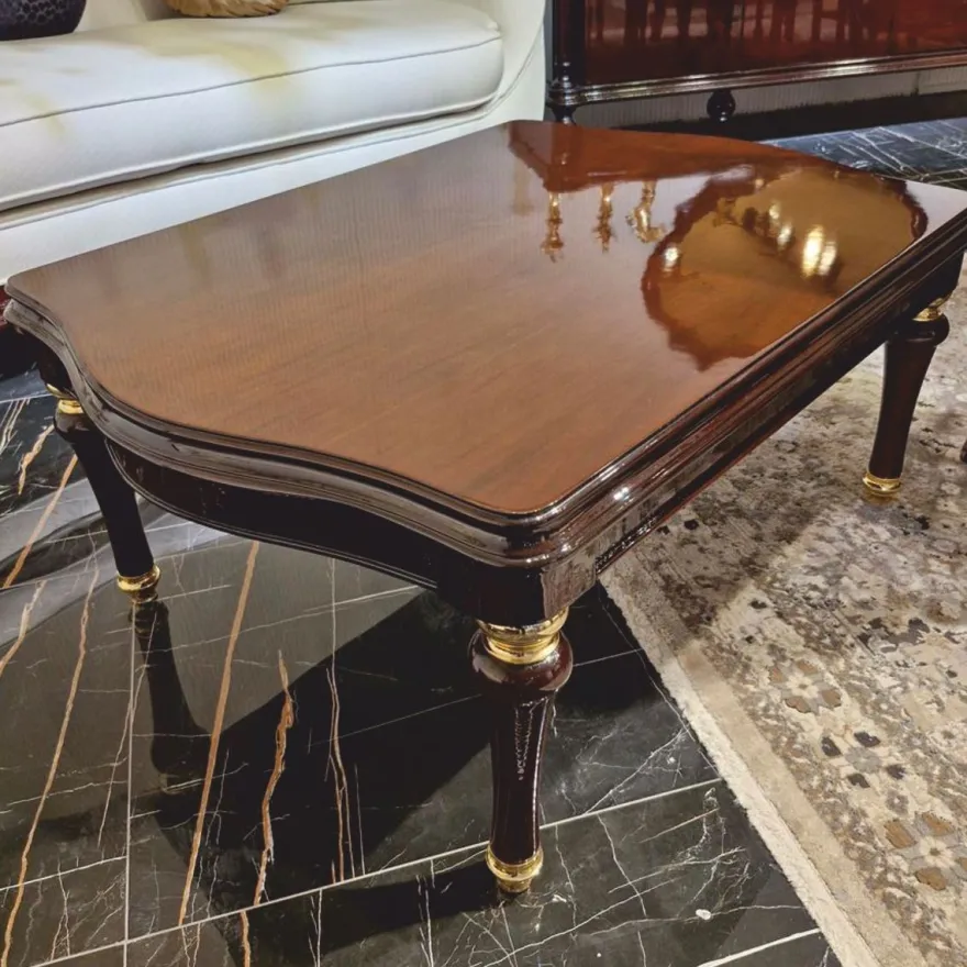 Casa Padrino Luxus Barock Couchtisch Dunkelbraun / Gold 118 cm - Barock Möbel