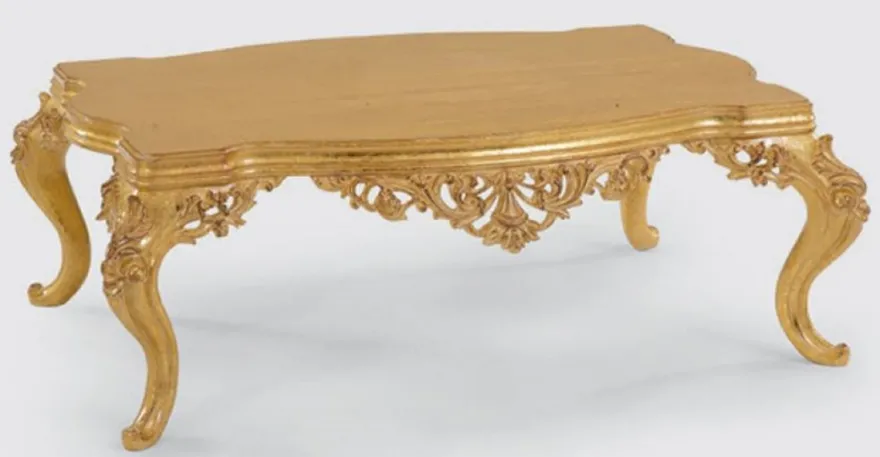 Casa Padrino Luxus Barock Couchtisch Gold 120 x 90 x H. 46 cm - Handgefertigter Massivholz Wohnzimmertisch im Barockstil - Prunkvolle Barock Möbel