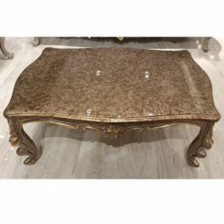 Casa Padrino Luxus Barock Couchtisch Grau / Gold 123 cm - Barockstil Wohnzimmer Möbel