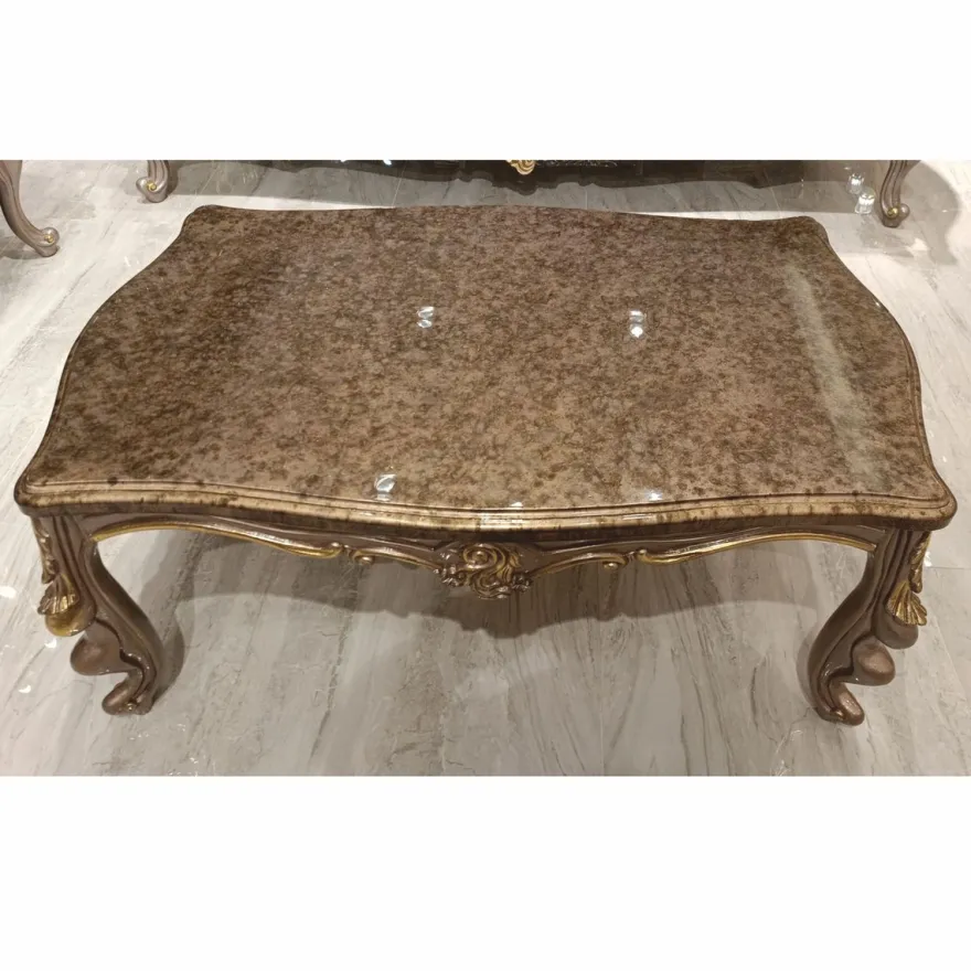 Casa Padrino Luxus Barock Couchtisch Grau / Gold 123 cm - Barockstil Wohnzimmer Möbel