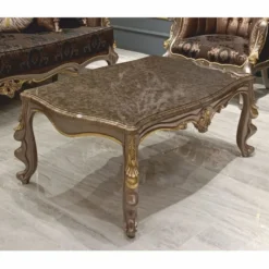 Casa Padrino Luxus Barock Couchtisch Grau / Gold 123 cm - Barockstil Wohnzimmer Möbel
