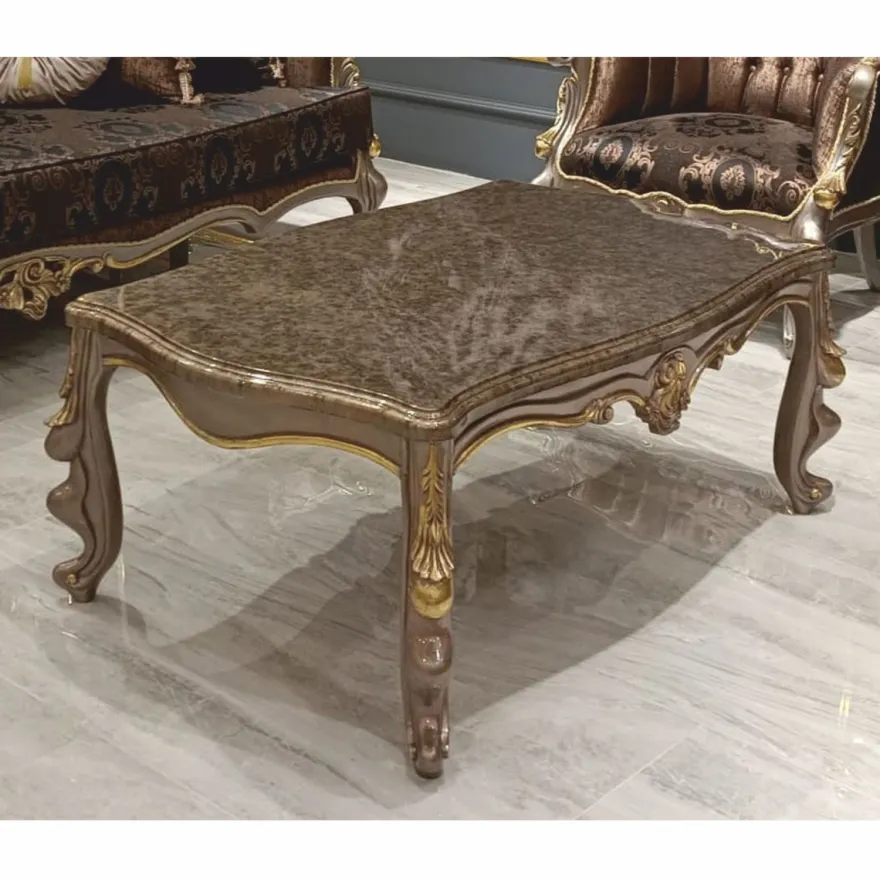 Casa Padrino Luxus Barock Couchtisch Grau / Gold 123 cm - Barockstil Wohnzimmer Möbel