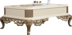 Casa Padrino Luxus Barock Couchtisch Weiß / Braun / Gold 130 x 92 x H. 50 cm - Prunkvoller handgefertigter Wohnzimmertisch im Barockstil - Barock Möbel