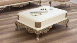 Casa Padrino Luxus Barock Couchtisch Weiß / Braun / Gold 130 x 92 x H. 50 cm - Prunkvoller handgefertigter Wohnzimmertisch im Barockstil - Barock Möbel