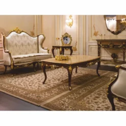 Casa Padrino Luxus Barock Couchtisch Beige / Dunkelbraun / Gold 146 cm - Made in Italy