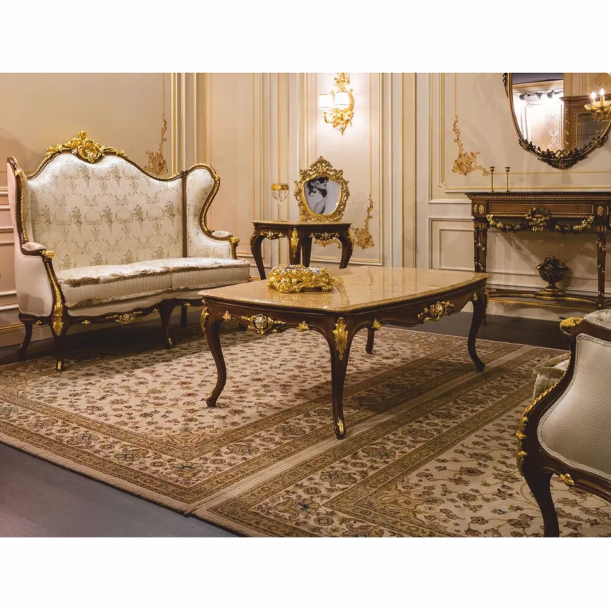 Casa Padrino Luxus Barock Couchtisch Beige / Dunkelbraun / Gold 146 cm - Made in Italy