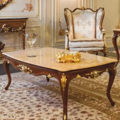 Casa Padrino Luxus Barock Couchtisch Beige / Dunkelbraun / Gold 146 cm - Made in Italy