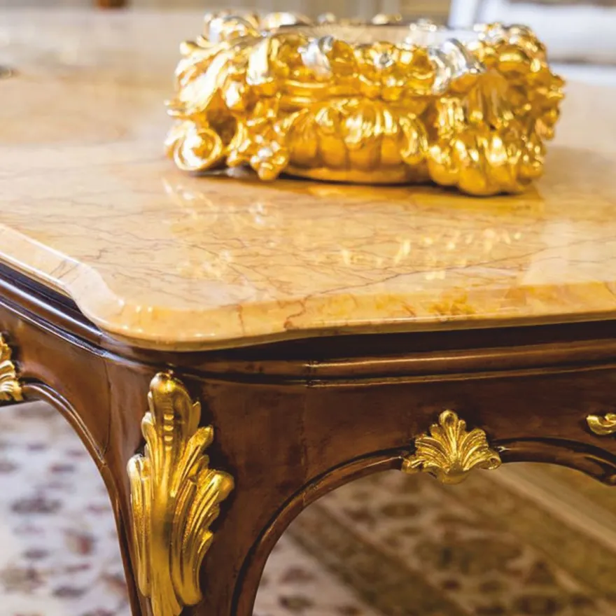 Casa Padrino Luxus Barock Couchtisch Beige / Dunkelbraun / Gold 146 cm - Made in Italy