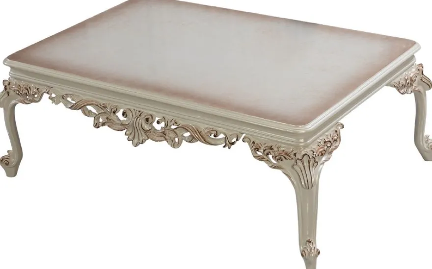 Casa Padrino Luxus Barock Couchtisch Cremeweiß / Kupfer - Rechteckiger Barockstil Wohnzimmertisch - Barockstil Wohnzimmer Möbel - Barock Möbel - Luxus Möbel im Barockstil
