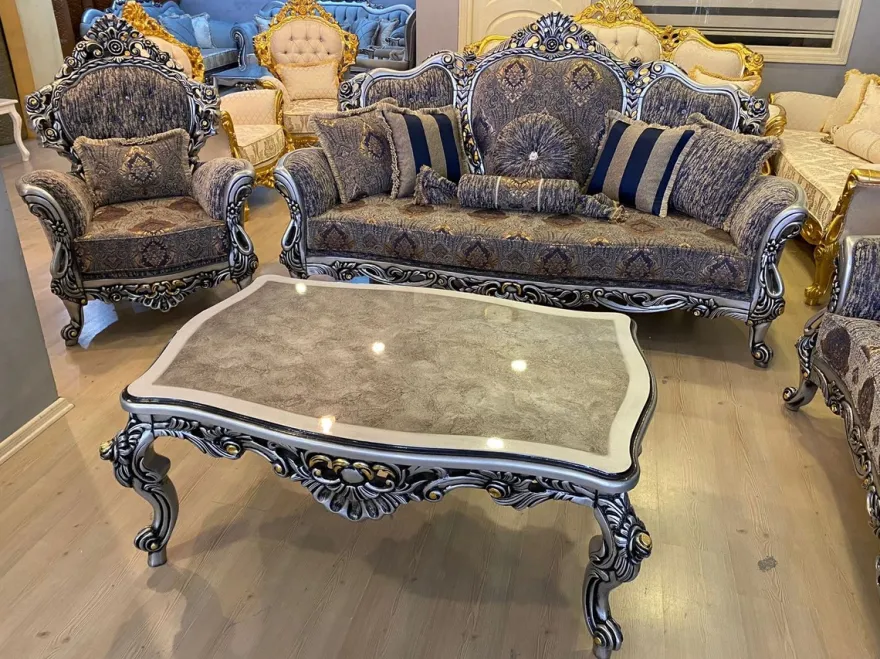 Casa Padrino Luxus Barock Couchtisch Silber / Schwarz / Gold - Rechteckiger Massivholz Wohnzimmertisch im Barockstil - Barock Möbel - Luxus Möbel im Barockstil - Barock Einrichtung