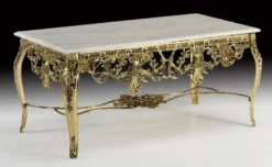 Casa Padrino Luxus Barock Couchtisch mit Marmorplatte Gold / Weiß 118 cm - Barock Wohnzimmer Möbel