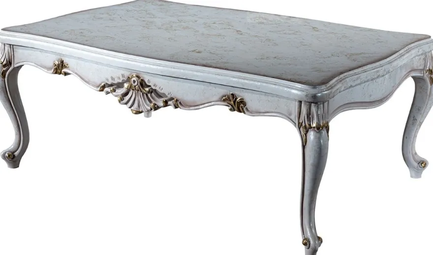 Casa Padrino Luxus Barock Couchtisch Antik Weiß / Gold 118 x 80 x H. 48 cm - Massivholz Wohnzimmertisch - Wohnzimmer Möbel im Barockstil