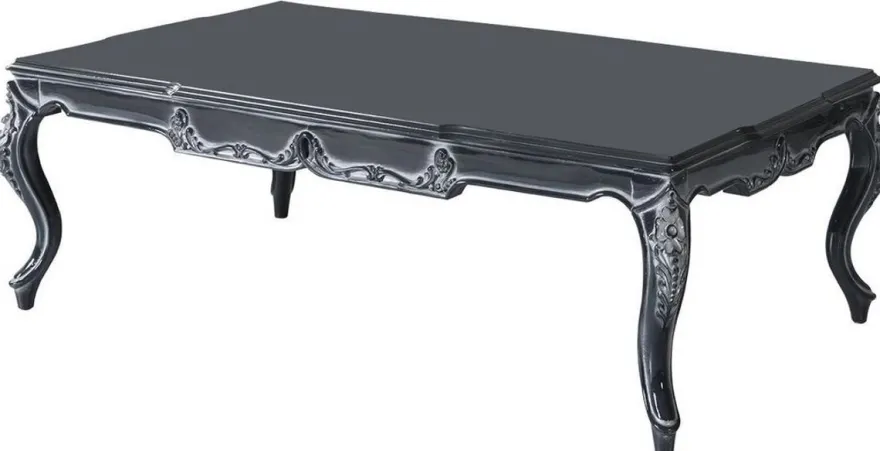 Casa Padrino Luxus Barock Couchtisch Grau 118 x 80 x H. 48 cm - Edler Massivholz Wohnzimmertisch - Barockstil Wohnzimmer Möbel