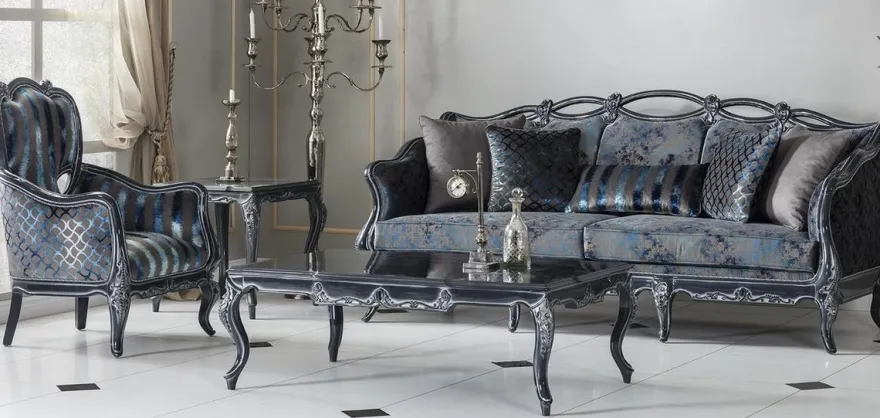 Casa Padrino Luxus Barock Couchtisch Grau 118 x 80 x H. 48 cm - Edler Massivholz Wohnzimmertisch - Barockstil Wohnzimmer Möbel