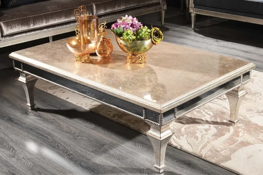 Casa Padrino Luxus Barock Couchtisch Antik Silber 140 x 90 x H. 45 cm - Edler Massivholz Wohnzimmertisch mit Spiegelglas - Luxus Qualität