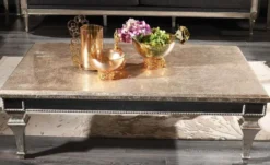 Casa Padrino Luxus Barock Couchtisch Antik Silber 140 x 90 x H. 45 cm - Edler Massivholz Wohnzimmertisch mit Spiegelglas - Luxus Qualität