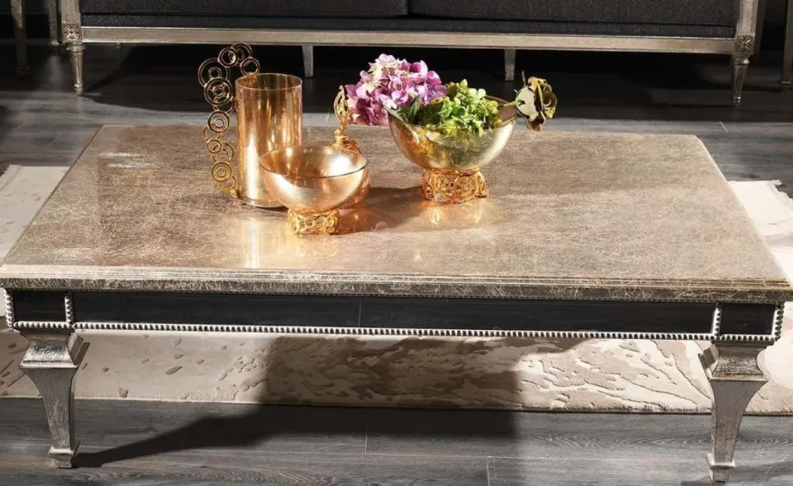 Casa Padrino Luxus Barock Couchtisch Antik Silber 140 x 90 x H. 45 cm - Edler Massivholz Wohnzimmertisch mit Spiegelglas - Luxus Qualität