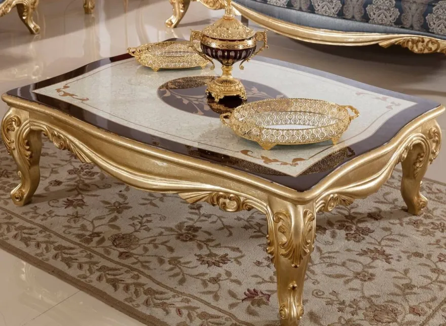 Casa Padrino Luxus Barock Couchtisch Weiß / Braun / Gold - Prunkvoller Massivholz Wohnzimmertisch im Barockstil - Barock Wohnzimmer Möbel - Edel & Prunkvoll
