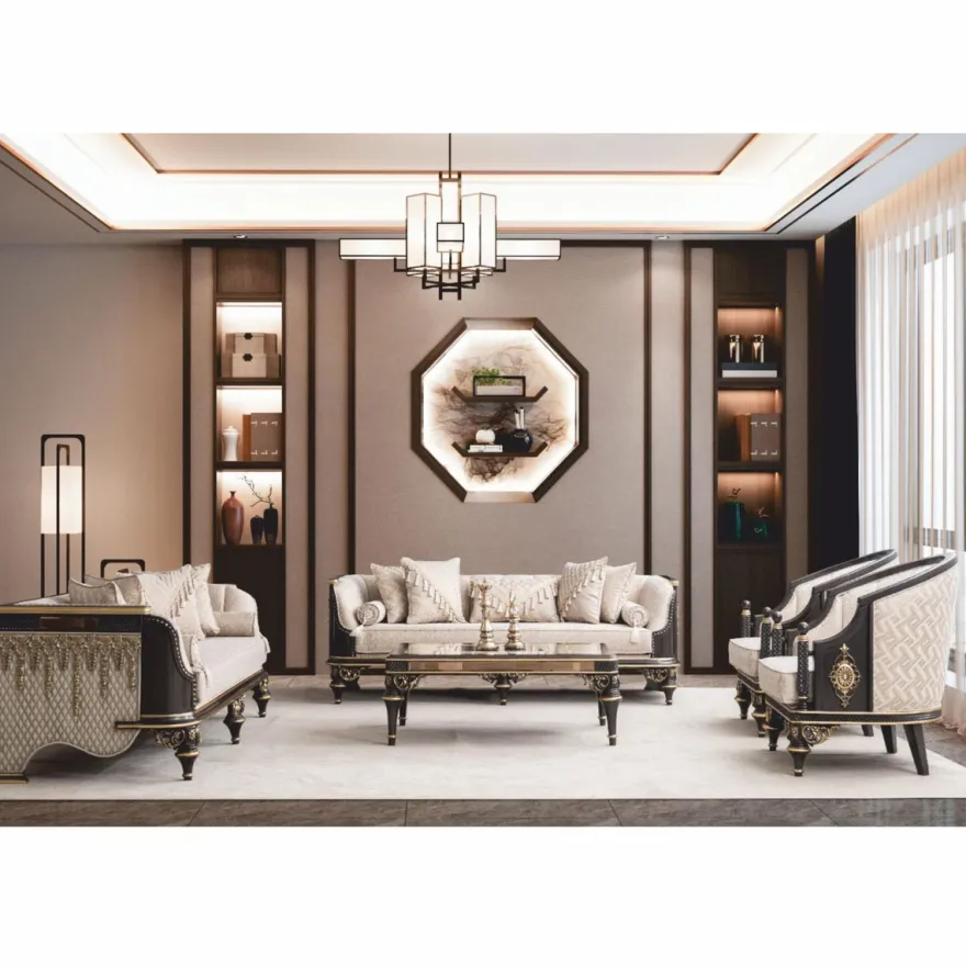 Casa Padrino Luxus Barock Couchtisch Beige / Braun / Gold 120 cm - Barock Möbel