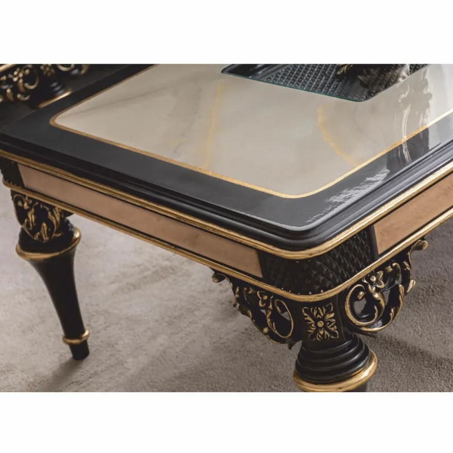 Casa Padrino Luxus Barock Couchtisch Beige / Braun / Gold 120 cm - Barock Möbel