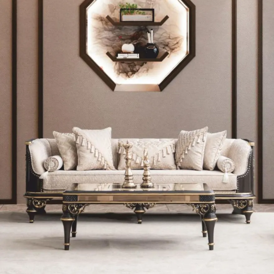 Casa Padrino Luxus Barock Couchtisch Beige / Braun / Gold 120 cm - Barock Möbel