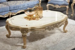 Casa Padrino Luxus Barock Couchtisch Weiß / Antik Gold 143 x 94 x H. 44 cm - Prunkvoller Barock Wohnzimmertisch