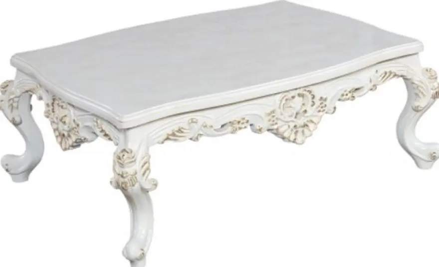 Casa Padrino Luxus Barock Couchtisch Weiß / Gold - Prunkvoller Massivholz Wohnzimmertisch im Barockstil - Barock Wohnzimmer Möbel - Edel & Prunkvoll
