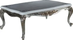 Casa Padrino Luxus Barock Couchtisch Weiß / Silber / Gold 120 x 81 x H. 46 cm - Massivholz Wohnzimmertisch - Wohnzimmer Möbel im Barockstil