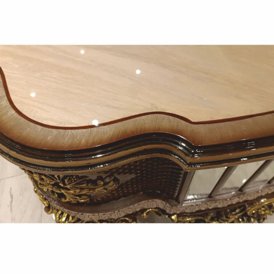 Casa Padrino Luxus Barock Couchtisch Beige / Braun / Gold 125 cm - Barockstil Wohnzimmer Möbel