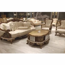 Casa Padrino Luxus Barock Couchtisch Beige / Braun / Gold 125 cm - Barockstil Wohnzimmer Möbel