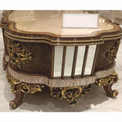 Casa Padrino Luxus Barock Couchtisch Beige / Braun / Gold 125 cm - Barockstil Wohnzimmer Möbel
