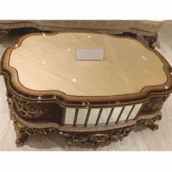 Casa Padrino Luxus Barock Couchtisch Beige / Braun / Gold 125 cm - Barockstil Wohnzimmer Möbel