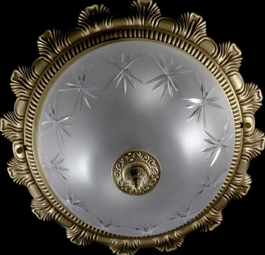 Casa Padrino Luxus Barock Deckenleuchte Messing mit Patina Ø 37 x H. 21 cm - Runde Barockstil Deckenlampe - Barock Leuchten