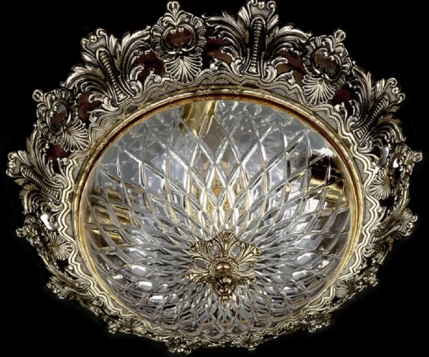 Casa Padrino Luxus Barock Deckenleuchte Antik Messing Ø 47 x H. 21 cm - Runde Barockstil Deckenlampe - Barock Leuchten