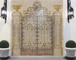 Casa Padrino Luxus Barock Deko Wandgemälde Das Prunkvolle Tor Beige / Mehrfarbig 290 x H. 310 cm - Handgefertigte & Handbemalte Naturstein Mosaik Fliesen - Barock Wanddeko