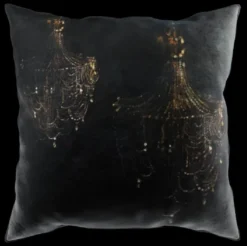 Casa Padrino Luxus Barock Deko Kissen Kronleuchter Schwarz / Gold 43 x 43 cm - Bedrucktes Samt Kissen - Barock Deko Accessoires