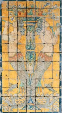 Casa Padrino Luxus Barock Deko Wandgemälde Meerjungfrauen Mehrfarbig 70 x H. 130 cm - Handgefertigte & Handbemalte Naturstein Mosaik Fliesen - Barock Wanddeko - Edel & Prunkvoll