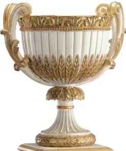 Casa Padrino Luxus Barock Deko Vase Antik Weiß / Antik Gold - Prunkvolle Barockstil Massivholz Blumenvase - Barock Deko Accessoires - Edel & Prunkvoll - Luxus Qualität - Made in Italy