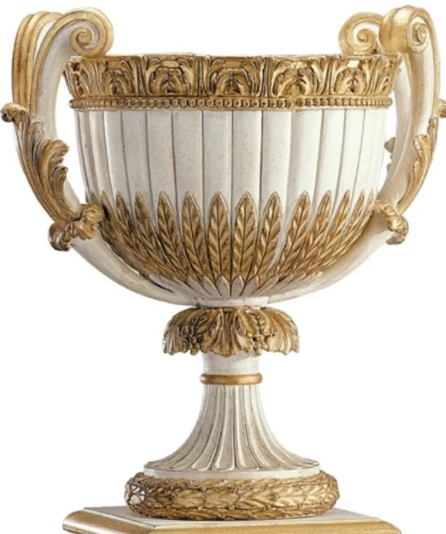 Casa Padrino Luxus Barock Deko Vase Antik Weiß / Antik Gold - Prunkvolle Barockstil Massivholz Blumenvase - Barock Deko Accessoires - Edel & Prunkvoll - Luxus Qualität - Made in Italy