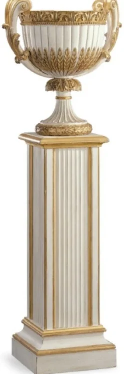 Casa Padrino Luxus Barock Deko Vase Antik Weiß / Antik Gold - Prunkvolle Barockstil Massivholz Blumenvase - Barock Deko Accessoires - Edel & Prunkvoll - Luxus Qualität - Made in Italy