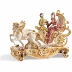 Casa Padrino Luxus Barock Deko Keramik Kutsche Beige / Bunt / Gold 62 cm - Made in Italy