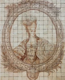 Casa Padrino Luxus Barock Deko Wandgemälde Lady Cremefarben / Beige 150 x H. 190 cm - Handgefertigte & Handbemalte Naturstein Mosaik Fliesen - Barock Wanddeko