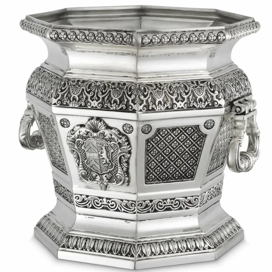 Casa Padrino Luxus Barock Deko Weinkühler Antik Silber H. 30 cm - Hotel Deko