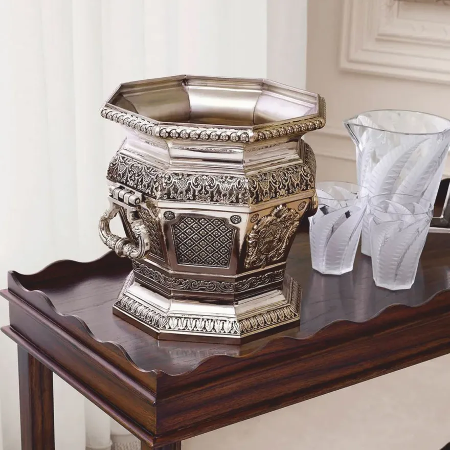 Casa Padrino Luxus Barock Deko Weinkühler Antik Silber H. 30 cm - Hotel Deko