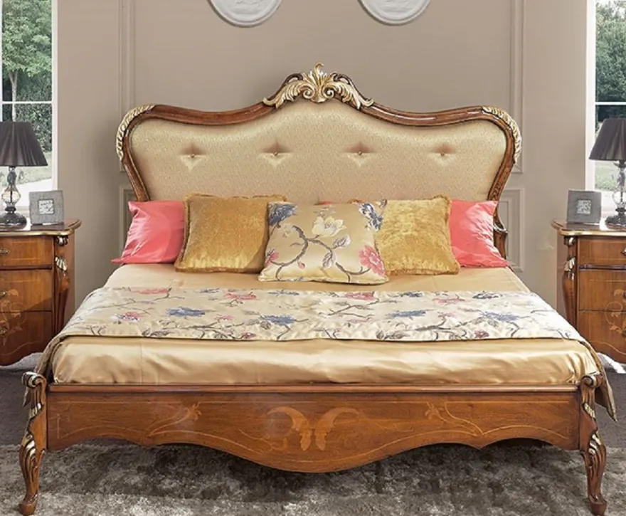 Casa Padrino Luxus Barock Doppelbett Gold / Braun / Gold - Prunkvolles Massivholz Bett im Barockstil - Barock Schlafzimmer & Hotel Möbel - Luxus Qualität - Made in Italy